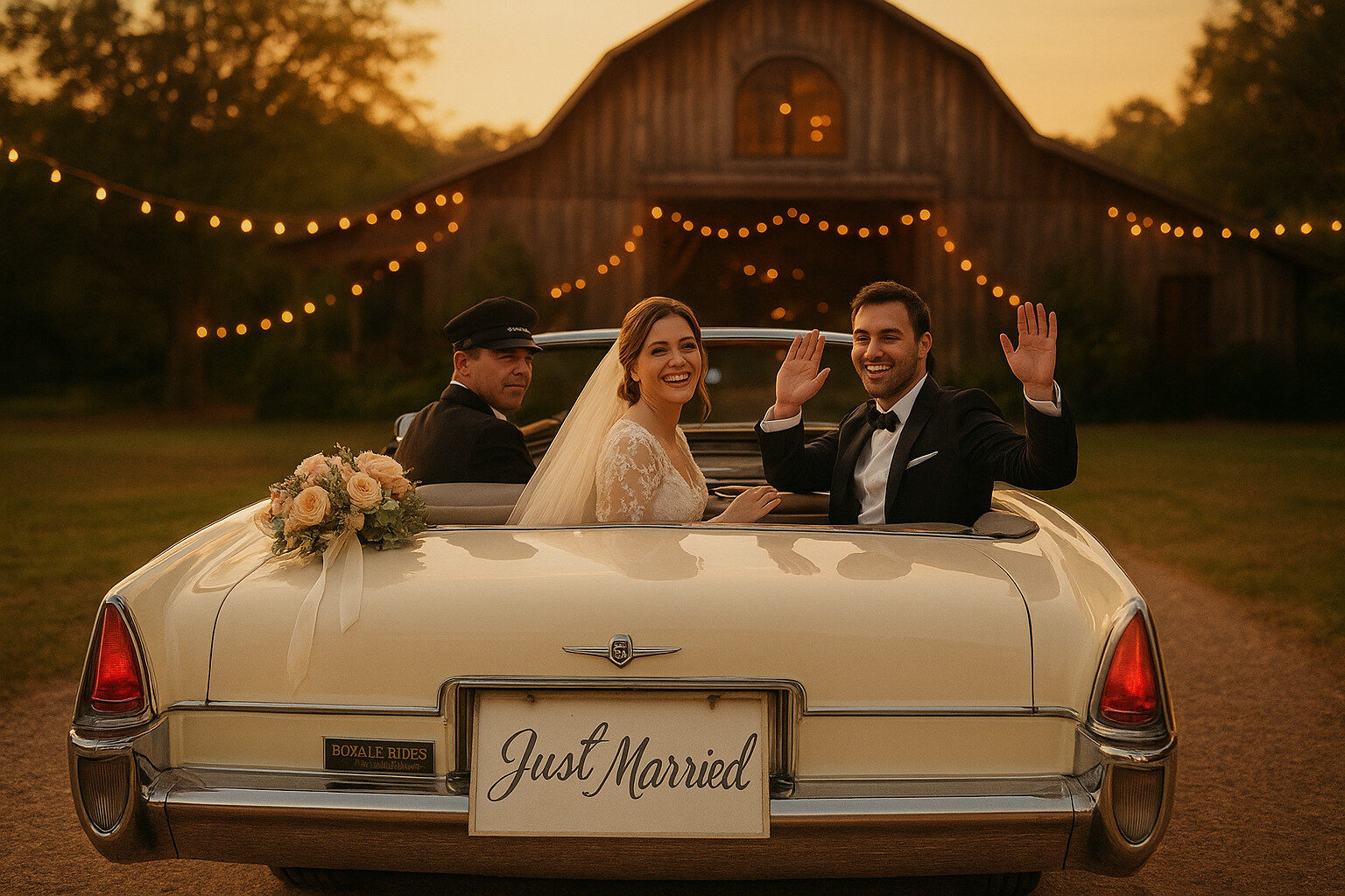 Royale Rides vintage wedding car - Classic Cadillac convertible for rustic weddings