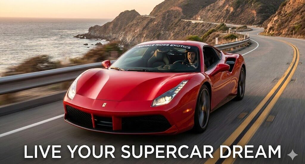 Royale Rides exotic car rental - Ferrari 488 GTB driving experience on scenic highway