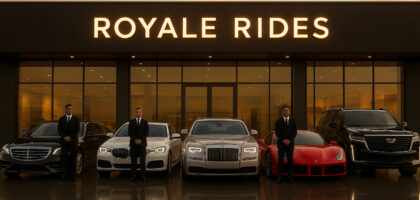Royale Rides luxury car rental fleet showcase with premium vehicles and professional chauffeurs