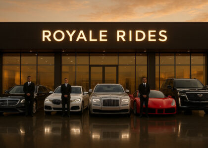 Royale Rides luxury car rental fleet showcase with premium vehicles and professional chauffeurs